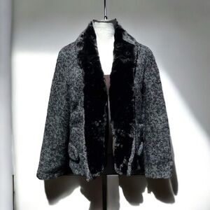 🌻VINTAGE Nan Duskin of Philadelphia Tweed Jacket with Rabbit Fur Trim Size M